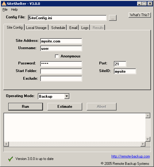 SiteShelter Online Backup for Web Sites 3.0
